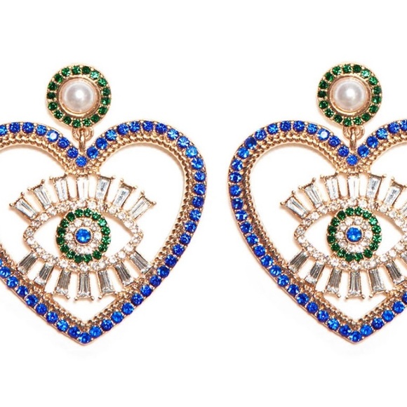 Heart Rhinestone Drop Earrings - Picture 3 of 7